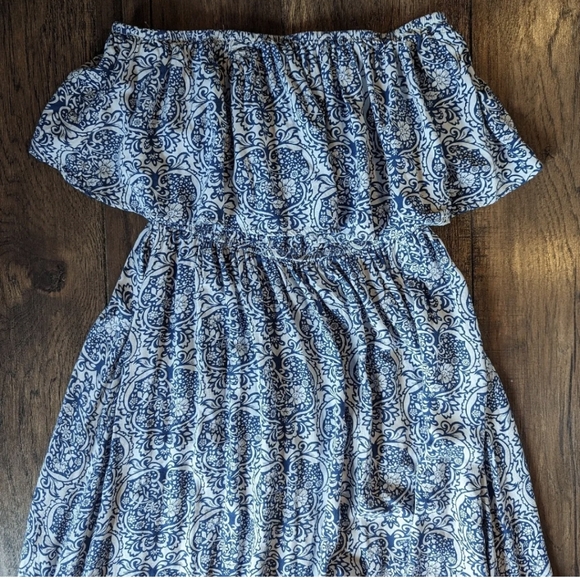 YIDARTON WOMEN'S STRAPLESS MAXI DRESS Stretchy Blue & White Floral Print Large - Picture 2 of 16